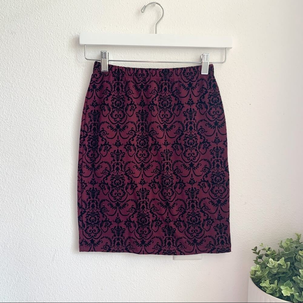 Flash Maroon black velvet pencil skirt